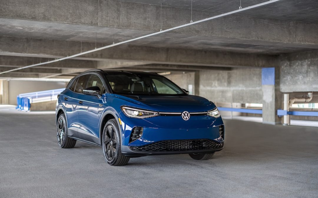 Blue 2025 Volkswagen ID.4 for a blog about warning signs of Volkswagen electrical and charging-system problems near Snellville, GA